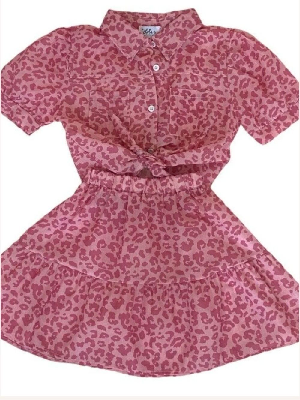 Lola and The Boys Pink Cheetah Skirt and Top Set in Size 8/9